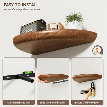 Solid Walnut Floating Shelves for Wall 15.7 Inch Set of 2, Live Edge Wall Mounted Shelf,Rustic Farmhouse Wooden Floating Shelf,Wood Wall Shelves for Bathroom Living Room,Bedroom,Kitchen