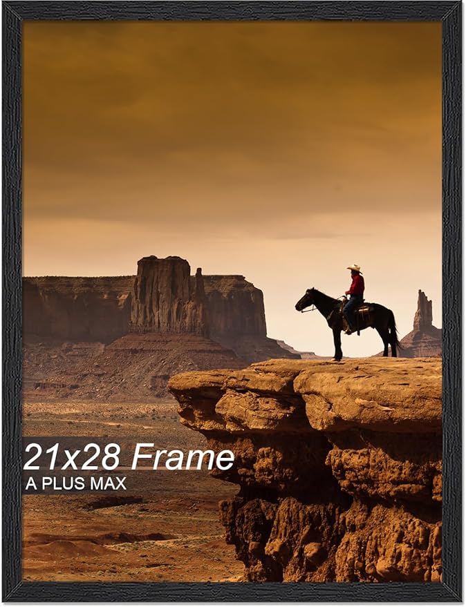 A PLUS MAX 21x28 Picture Frame, Black Engineered Wood Frame for 21 x 28 Inch Picture Poster Photo, Light Weight 21 by 28 Frame with Wood-grain for Wall - 1 Pack/Black/21 x28