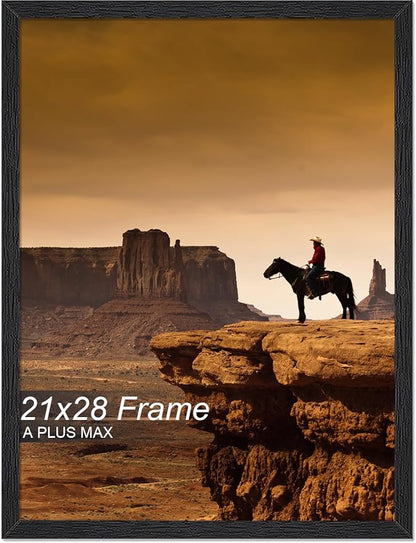 A PLUS MAX 21x28 Picture Frame, Black Engineered Wood Frame for 21 x 28 Inch Picture Poster Photo, Light Weight 21 by 28 Frame with Wood-grain for Wall - 1 Pack/Black/21 x28