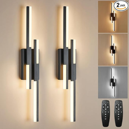 Modern LED Vanity Lights Set of 2, Black Wall Sconce with Remote Control Dimmable Indoor Wall Light Bedside Remote Sconce for Bedroom Bathroom Living Dining Room (27.6inch 2 Pack)