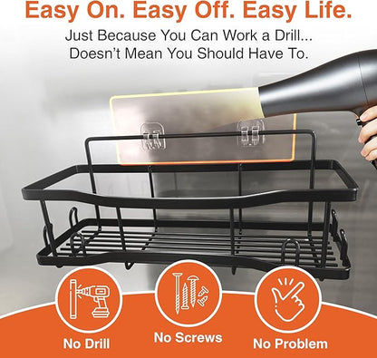 Shower Caddy Bathroom Shelves, The Athena Silken 4 Set, 40LB Capacity, Adhesive Tape No Drill - Rustproof -Gorgeous Powder Coated 304 Stainless Steel Shower Organizer for kitchen & Home Decor - Black