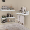 Bathroom Shelves Over Toilet for Wall, Floating Shelves with Storage Basket Paper Holer for Kitchen Living Room, Bedroom & Classroom, Set of 3 (White and Grey)