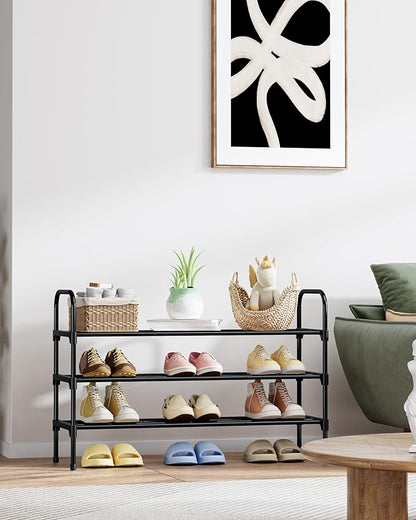 Kitsure Shoe Rack - 3-Tier Space-Saving Shoe Organizer & Shoe Shelf with Handle, Easy Assembly, Sturdy Metal Shoe Rack for Closet, Entryway, Bedroom, 28.0" x 11.8" x 25.6", Black