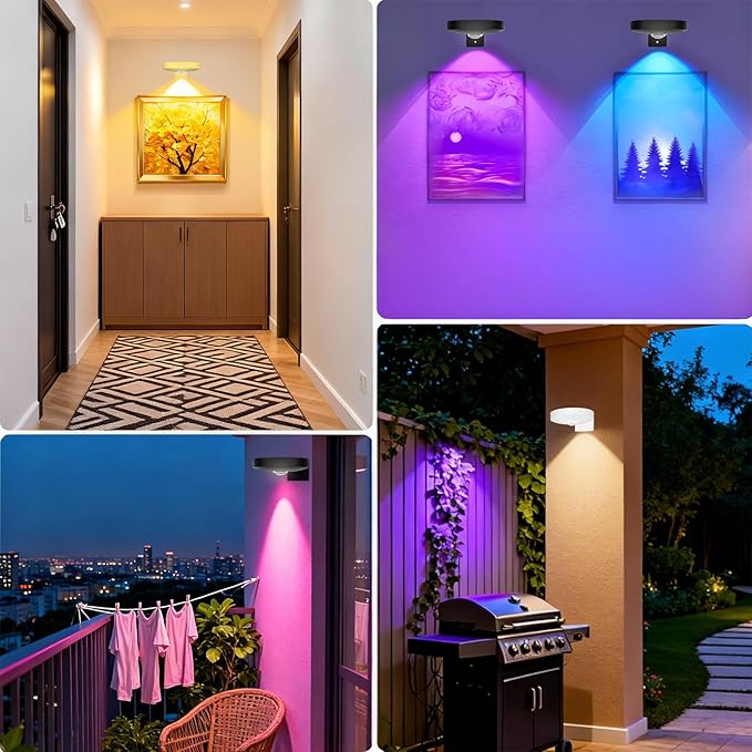 Rechargeable Picture Lights for Wall,Under Cabinet Lighting,1500mAh Rechargeable Battery Operated Picture Frame Lights for Kitchen, Closet, Shelf - 3 Color Temps & 13 RGB (3 Packs Gold)