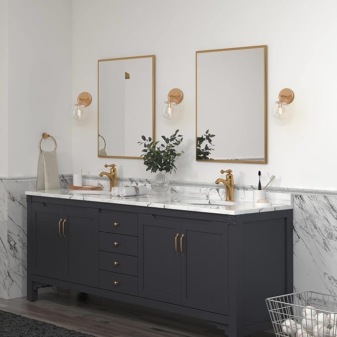 Gold Wall Sconce, 1-Light Minimalist Sconces Wall Lighting with Seeded Glass Globe, Modern Wall Mounted Light Fixture for Bathroom, Bedroom, Living Room and Stairway