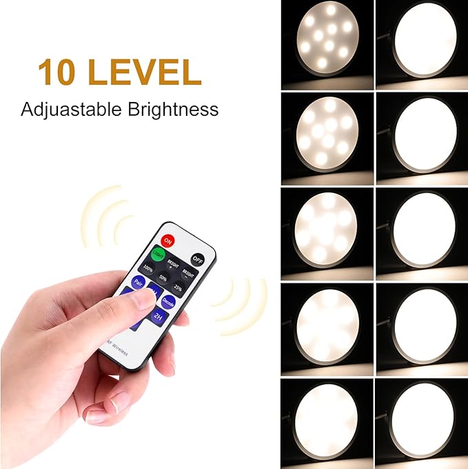 AIBOO LED Under Cabinet Lighting Fixture Kitchen Under Counter Lights with Plug in and Wireless RF Remote Control, 6 Thin Cabinet LED Puck Light Kits (4000K Natural White)