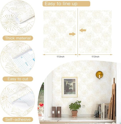 Boho Wallpaper Beige Wall Paper Peel and Stick Modern Beige and White Geometric Fireworks Contact Paper Renter Friendly Self-Adhesive Removable Bathroom Bedroom Laundry Room 17.3" × 393"