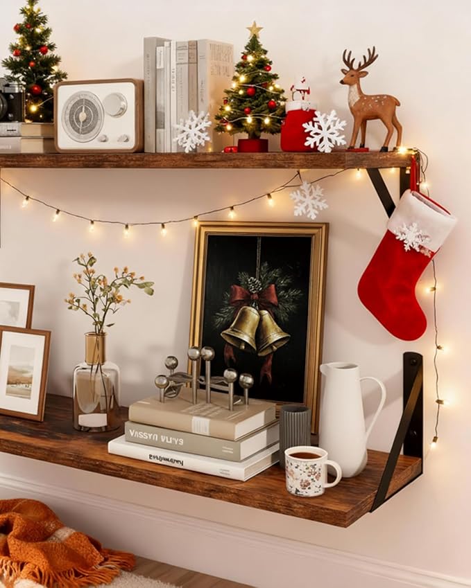 VIYYIEA Gold Framed Canvas Art, Vintage Christmas Bells Decor, 12x16Inch, Winter Retro Jingle Bells Picture Painting Gifts, xmas Decorations for Bedroom Living Room Shelf Fireplace entryway