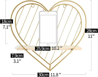 Afuly Floating Shelf Wall Mounted Gold Heart Shaped Hanging Shelves for Wall Modern Minimalist Shelf Storage Organizer Rack for Bedroom Living Room Nursery Room Decor Christmas