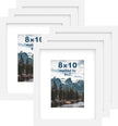 FrameWorks 8x10 mat to 5x7 Classic Wooden Picture Frames Tempered Glass/White / 6-Pack