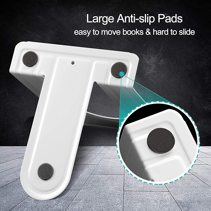 HappyHapi Book Ends, Non-Skid Metal Bookend Supports for Shelves, Heavy Duty Book End, Office Book Stopper, 6 x 5 x 6 Inches, 14 Pieces / 7 Pairs (White)