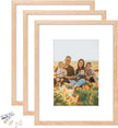 8x10 Picture Frame, OAK Wood Photo Frame 5x7 with Mat or 8x10 without Mat with Perspex Glass for Vertical or Horizontal Tabletop Wall Display for Photos, Paintings, Posters, Artwork, Set of 3