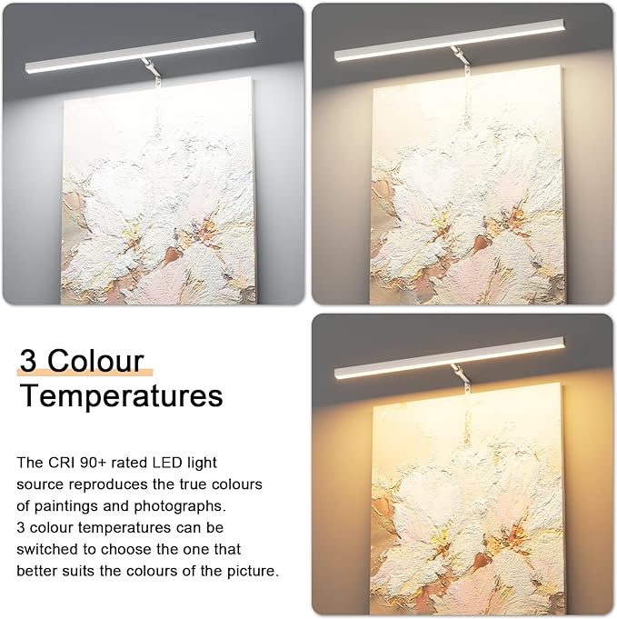 24" Plug in Picture Light for Paintings with Remote Control, 9W LED Art Display Lighting for Gallery, Dartboard, Artwork, Nickel Wall Mounted Picture Frame Light