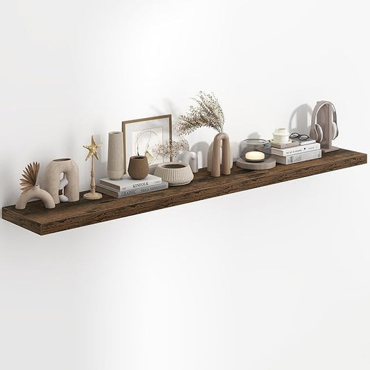 Fun Memories 72 Inch Long Floating Shelves for Wall, 72x9.3 Large Floating Shelf for Bedroom, Kitchen, Bathroom, Wall Mounted Rustic Wood Shelves with Invisible Bracket for Books, Decor, Rustic Brown
