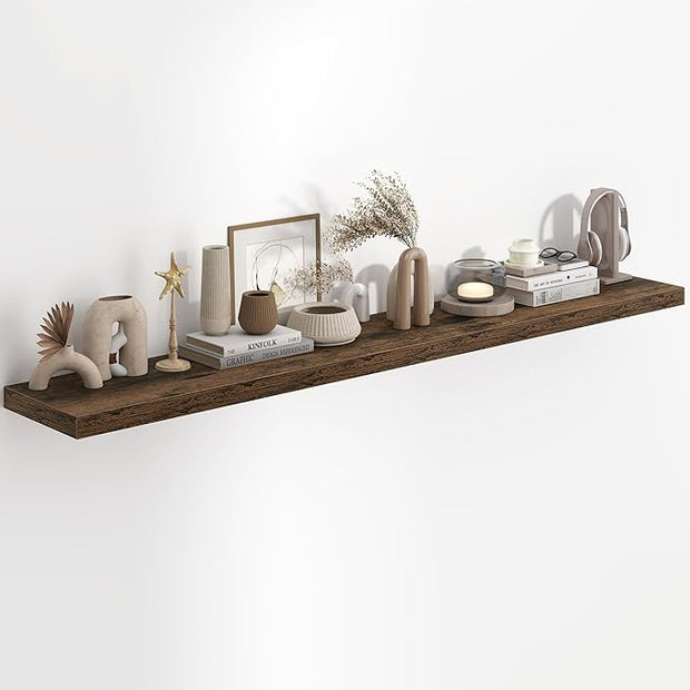 Fun Memories 72 Inch Long Floating Shelves for Wall, 72x9.3 Large Floating Shelf for Bedroom, Kitchen, Bathroom, Wall Mounted Rustic Wood Shelves with Invisible Bracket for Books, Decor, Rustic Brown