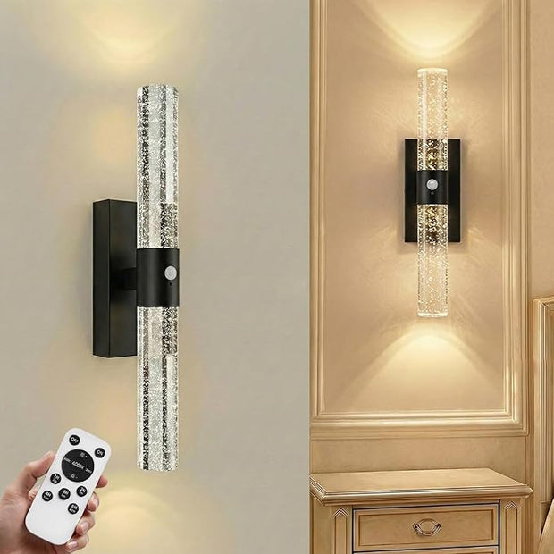 Motion Sensor Wall Sconces Battery Operated, Rechargeable Wall Sconce, 3CCT Battery Wall Sconce, 12000mAh Dimmable with Remote for Bedroom, Living room, Hallway Decor (15.3 inch – Black - 1 Pack)