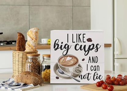 Christmas Coffee Bar Decor - Coffee & Tea Bar Wooden Box Sign, Big Cups Kitchen Wall Sign