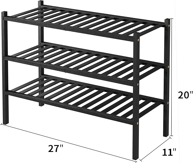 3 Tier Bamboo Shoe Rack for Closet Free Standing Wood Shoe Shelf Storage Organizer for Entryway Small Space Stackable 27