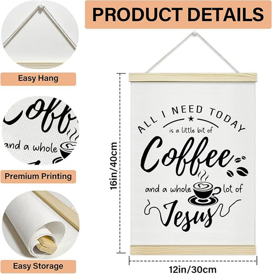LETUROIA Coffee Poster Hanger Frame, All I Need Today is A Little Bit of Coffee & A Whole Lot of Jesus Canvas Wall Decor(12×16"), Wall Art For Home Kitchen Cafe Bar Shelf Office -37