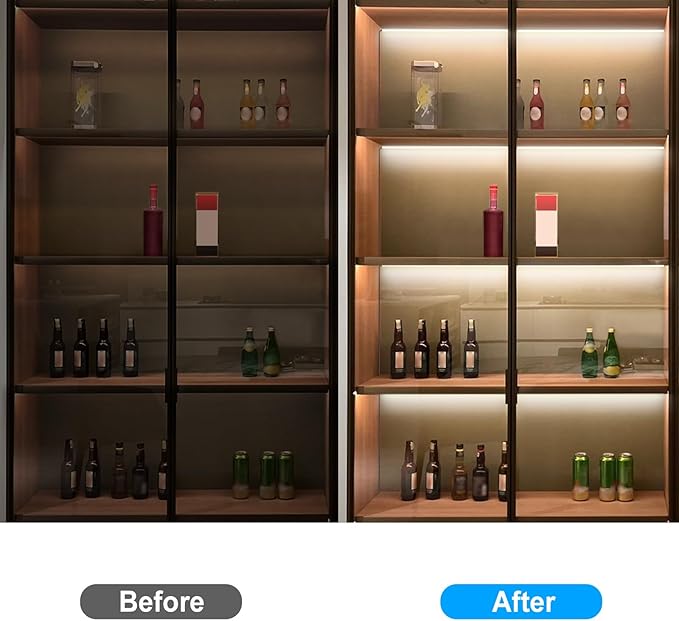JUSJUBR LED Lights for Shelves, 6 PCS 20 Inch Dimmable Flexible COB LED Strip Lights for Cabinet, Display Case, Bookshelf, Kitchen, Wardrobe and Closet, Under Cabinet Lighting Cold White 6000K
