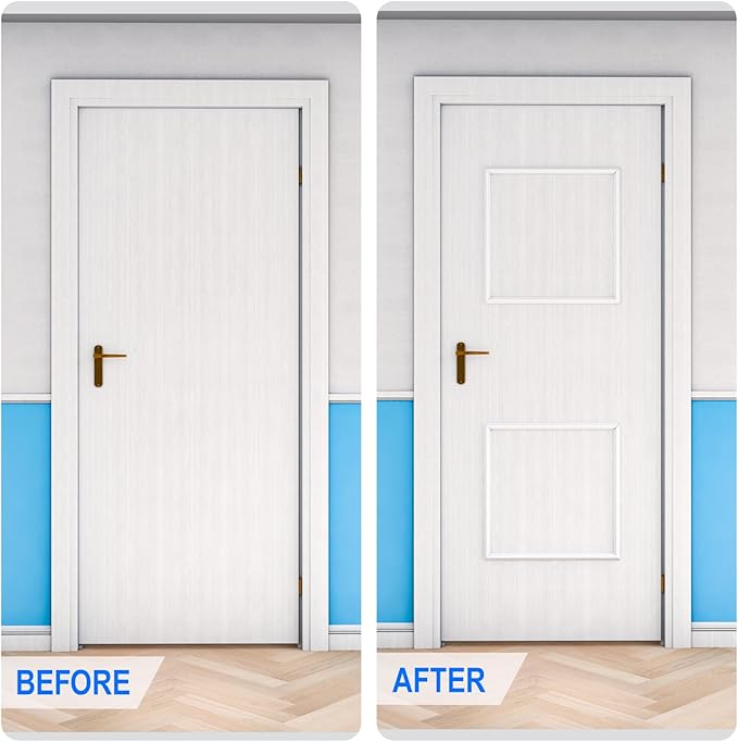 COUKIU Pre-Cut 2 Set Peel and Stick Door Molding Trim Kit, 20" x20" Premade Wainscoting Panels, Self Adhesive Wall Moulding Panel for Interior Walls Picture Frame