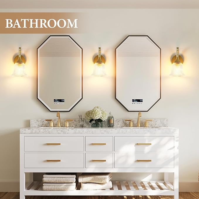 1-Light Gold Wall Sconce,Bathroom Sconces Brass Modern Wall Light Fixture with Clear Glass Shade,Indoor Wall Lamp for Living Room Bedroom Bathroom Hallway(E26)