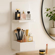 2-Tier White Floating Wall Shelf, 20x8x6 Wall-Mounted Wooden Beside Shelf/Nightstand for Home Décor, Plants, Cosmetics, Bathroom, Kitchen, Bedroom Storage (White with Box)