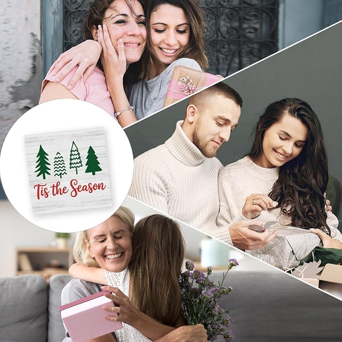 Christmas Decor Christmas Sign Decorations for Home Tis The Season Sign for Home Office Desk Table Cubicle Shelf Xmas Desk Accessories 5 x 5 inch