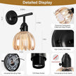 Vintage Black Wall Sconces Set of 2 with Cute Amber Tulip Glass Lampshade, Hardwired and Wireless Wall Mounted Light Fixtures (2 Usage Methods) with Switch for Bedside Bedroom Living Room Wall Decor