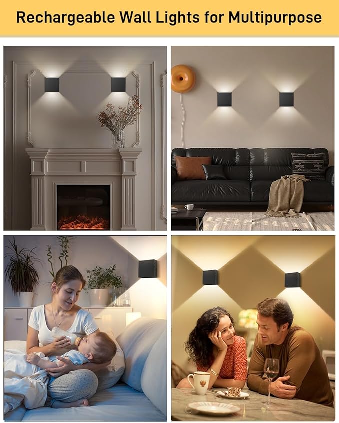 Wall Sconces Set of Two - Wireless Wall Light, Rechargeable Wall Sconce Battery Operated with Adjustable Color Temperature 3000K-7000K Wall Lights for Bedroom, Indoor Sconces Wall Decor Set of 2
