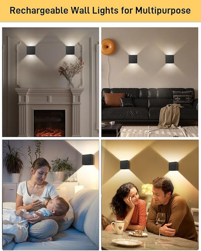 Wall Sconces Set of Two - Wireless Wall Light, Rechargeable Wall Sconce Battery Operated with Adjustable Color Temperature 3000K-7000K Wall Lights for Bedroom, Indoor Sconces Wall Decor Set of 2