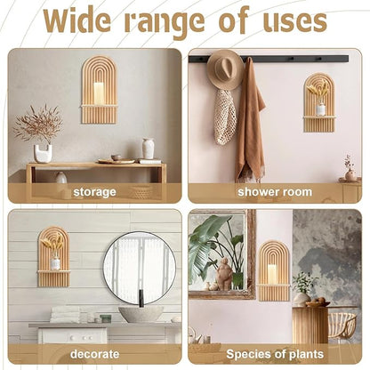 Tatuo 2 Pieces Boho Wall Shelf Decor Floating Arched Shelves for Wall Small Wooden Hanging Holder for Living Room Bathroom Bedroom Office Nursery Decoration
