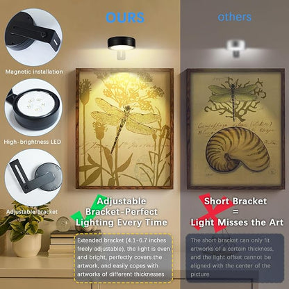 2 Pack Black Picture Lights for Wall Battery Operated, 12 RGB Color Changing LED Wall Art Light, Magnetic Painting Light with Remote Control, Art Gallery Lights Photo Sconce for Art Display