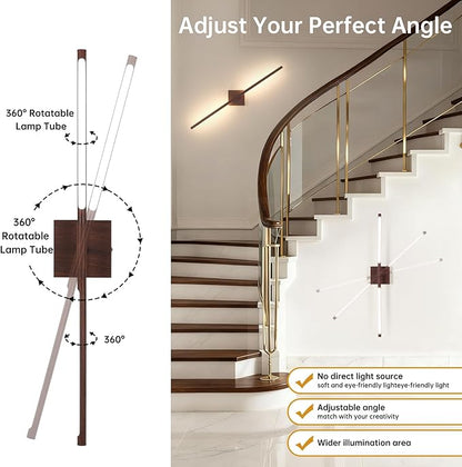 Battery Operated Wall Sconce Set of 2, 10400mAh Rechargeable Wall Sconces, 3000K-6000K Dimmable, 350°Rotate, Indoor Wall Lights for Bedroom Living Room Bathroom, Black Walnut, 31.5 Inch