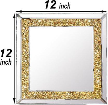 2 Piece Wall Mirrors, Crush Diamond Wall Decor, Gold Color Decorative Mirrors for Living Room, Bedroom, Bathroom. (12'x12')