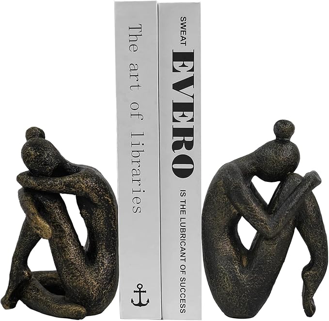 1 Pair Thinker Decorative Bookends for Shelves, Heavy-Duty Book Ends Holder, Resin Book Stopper for Office Home Living Room Decor