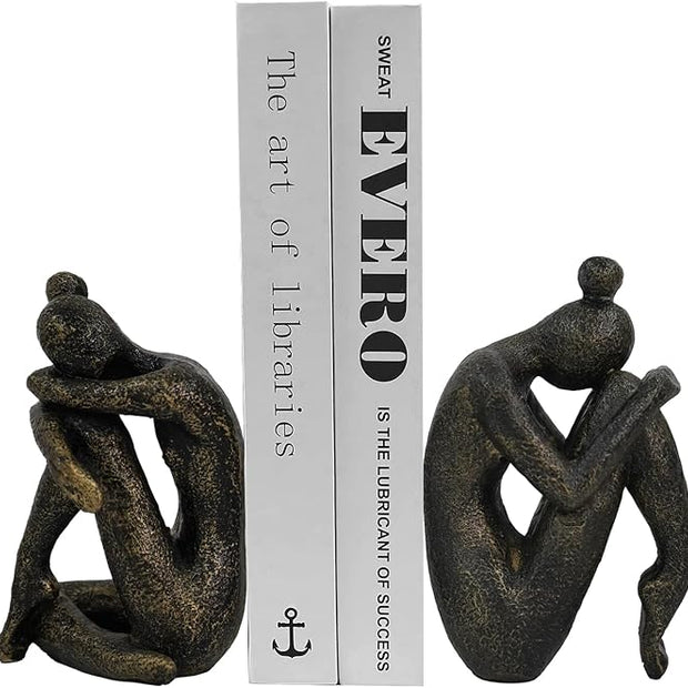 1 Pair Thinker Decorative Bookends for Shelves, Heavy-Duty Book Ends Holder, Resin Book Stopper for Office Home Living Room Decor