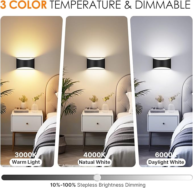 FOLKSMATE Battery Operated Wall Sconces Set of 4, Rechargeable Remote & Touch Control Wall Lamps, 3 Color Temperatures, Cordless Dimmable Lamp for Bedroom, Living Room, Hallway