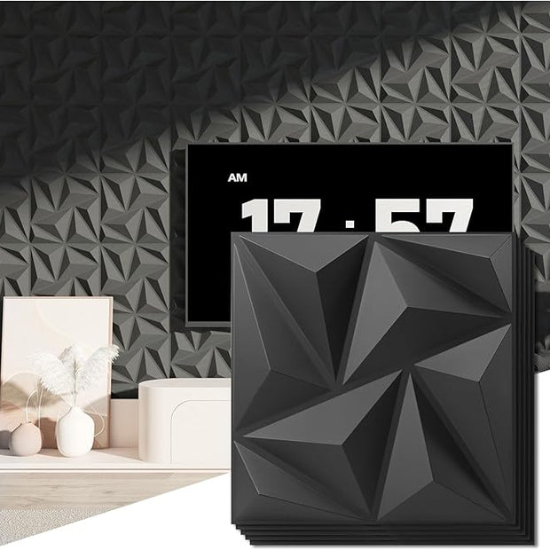 Art3d 3D Wall Panels 100 Pack, 11.8" x 11.8" (97 Sq.ft) PVC Wall Panels - Glue Up Panels Wall Decor for Living Room, Bedroom, Office, Black
