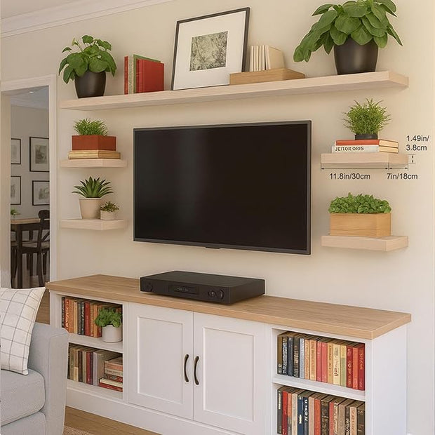 Floating Shelves for Wall, Bathroom Shelves Over Toilet, Wall Shelves & Book Shelf for Room, Hanging Shelf, Modern Wooden Wall-Mounted Small Floating Shelves, 12x7x1.5 in (Oak, Set of 2)