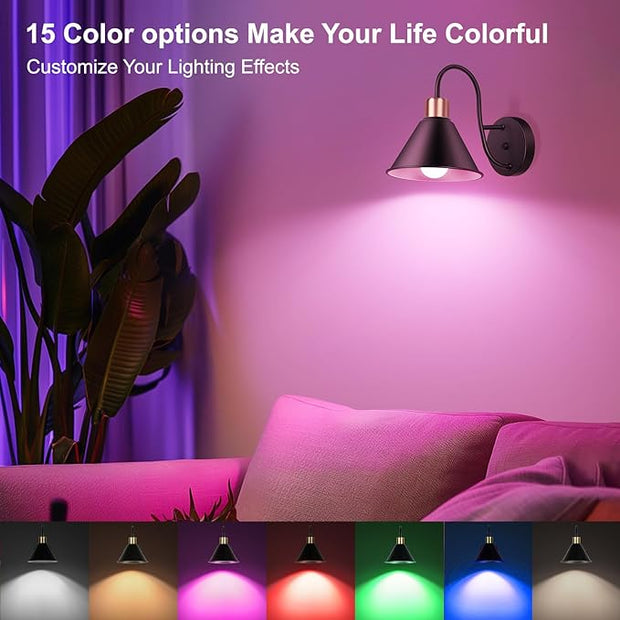 Frideko Rechargeable Wall Sconces Set of Two with Remote, RGB 15 Colors Dimmable Battery Operated Wall Lights, Indoor Black Wall lamp with 4 Timer, Wireless Sconce Lighting for Living Room Bedroom