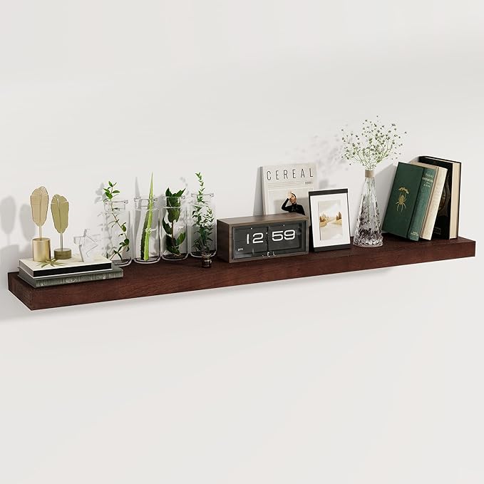 fuqing Wood Floating Shelves - 55 Inch Mahogany Wall Shelves Set of 1-55 Inch Wide x 9.3 Inch Deep x 1.6 Inch Thick Wooden Shelves for Room Decor & Storage