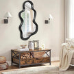 Irregular Wooden Framed Wall Mirror Modern Asymmetrical Unique Hanging Mirror Artistic Unique Cloud Shape Wall Decor Bathroom Vanity Bedroom Living Room Entryway Hallway Large