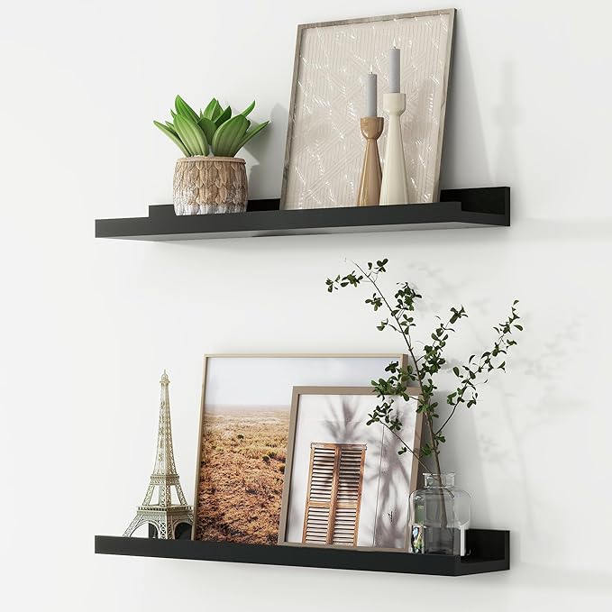 Picture Ledge Shelf, Floating Shelves Set of 2, 24 Inches Nursery Book Shelves for Toys Storage, Kids Bookshelf Wall Mounted for Living Room Bedroom Decor Books Photo Frames, Black