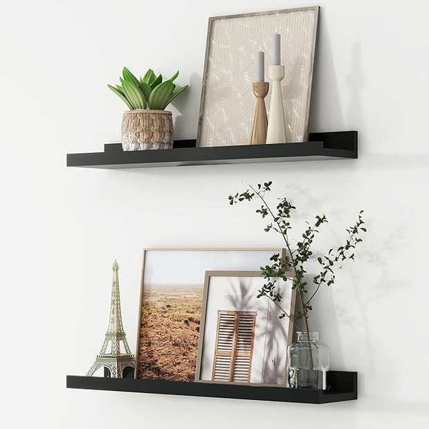 Picture Ledge Shelf, Floating Shelves Set of 2, 24 Inches Nursery Book Shelves for Toys Storage, Kids Bookshelf Wall Mounted for Living Room Bedroom Decor Books Photo Frames, Black