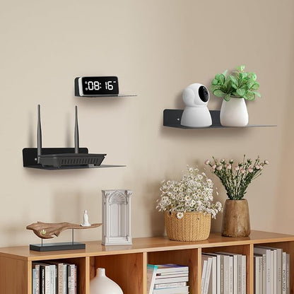 Steel Floating Shelves for Wall,Small Wall Shelf，Suitable for Bedroom, Living Room, Bathroom, Kitchen, Office (Black, 9.1x6.9)