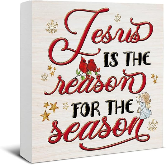 Christmas Sign Decor, Christmas O Holy Night Jesus Decorations, Jesus Is the Reason for the Season Wooden Sign Rustic Home Decor 5 x 5 Inches