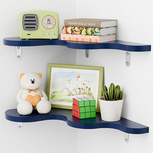 Cute Cloud Corner Wall Shelf, Wavy Floating Shelves for Nursery, Bedroom, Living Room, Bathroom & Home Decor, Navy Blue