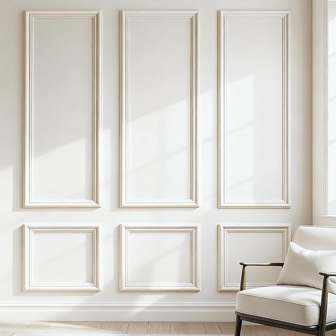 KESHWELL Premade Wall Panels Set of 6 Pcs,Wainscoting Panels for Interior Wall Decor Living Room Bedroom,Ready-to-Assemble Accent Wall Molding Kit For Home Decor,3X(54''x24''&24''x24''),1.69'' (Width)