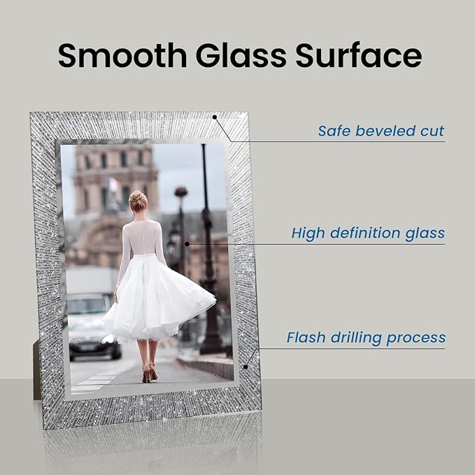 8x10 Picture Frame Glass 2 Pack, Sparkly Glitter Photo Frame 8 x 10 Mirror Crystal Wedding Gift Wall and Tabletop Display